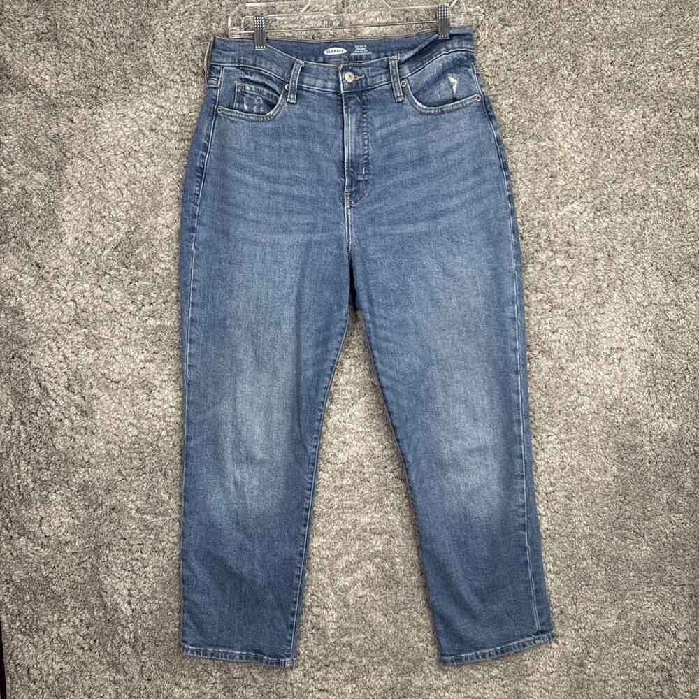 Old Navy Women’s Ski High Straight Jeans Medium Wash Denim Stretch